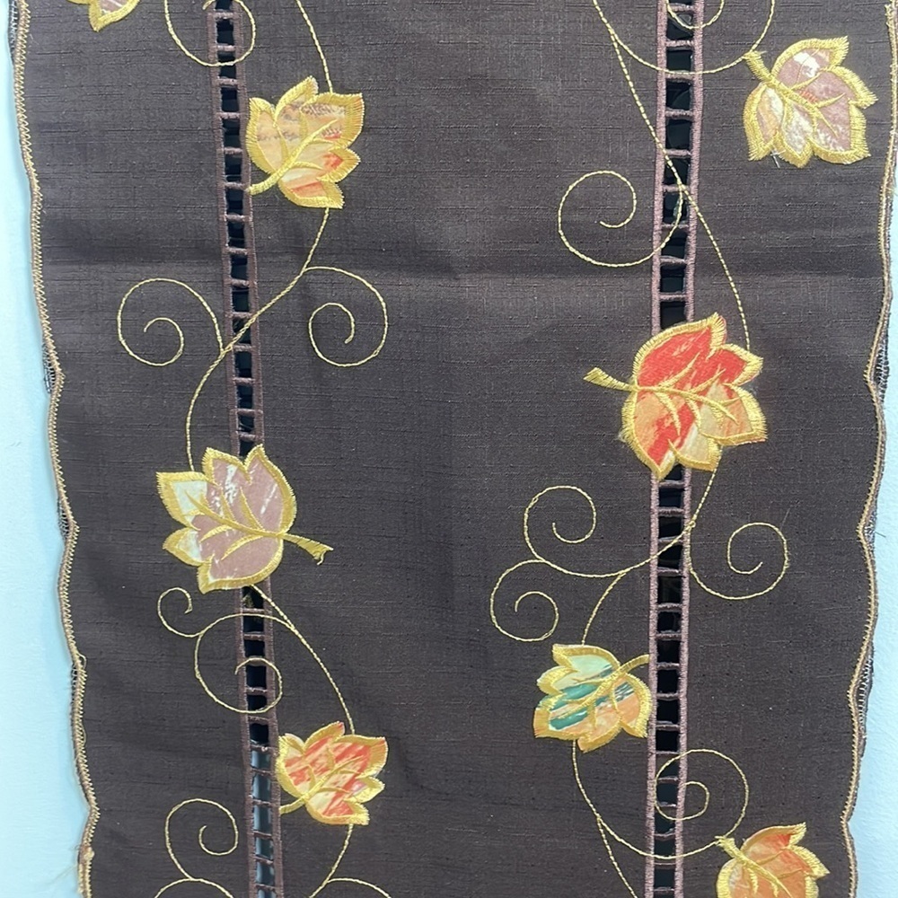Fall leaves brown table runner 68” x 13”